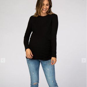 Pink Blush PinkBlush Black Soft Knit Button Shoulder Ruched Side Maternity Top